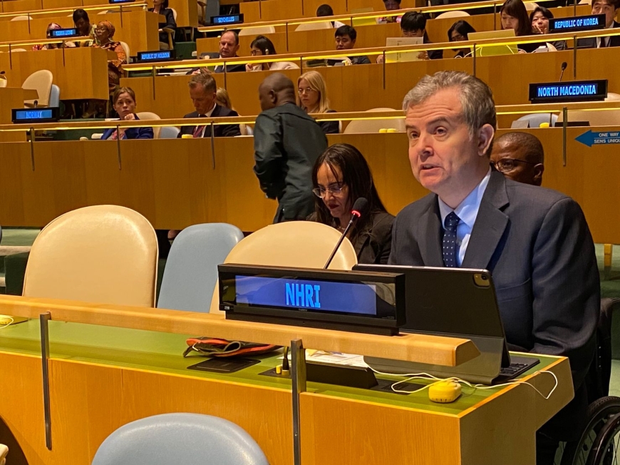 Disability Discrimination Commissioner Dr Ben Gauntlett speaking at the UN headquarters in New York