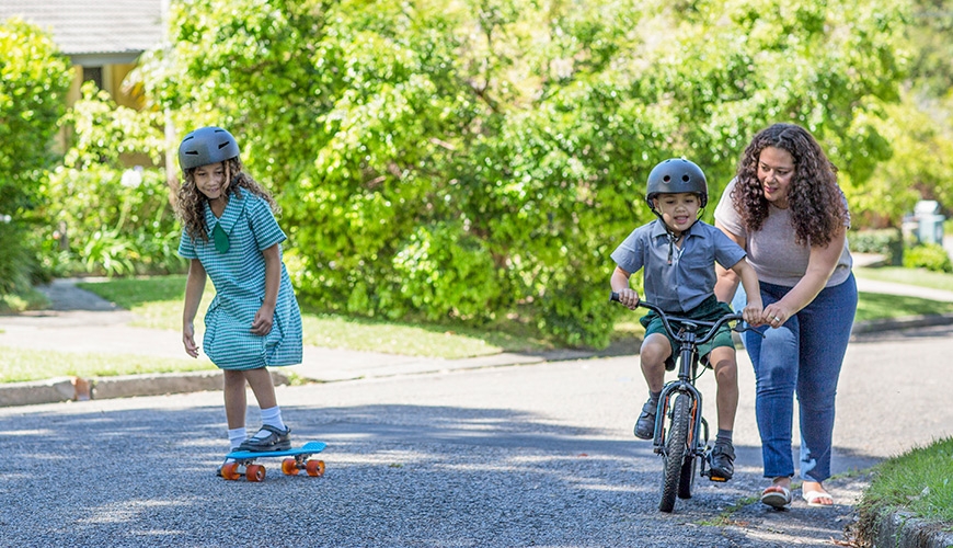 children skating and riding