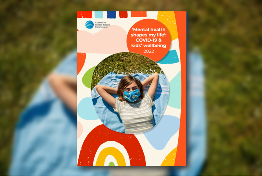 Report cover - girl wearing a mask laying outside on the grass in the sun