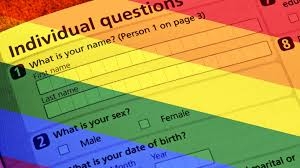 rainbow colours superimposed on a census form