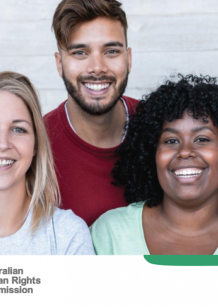 Seven young people of diverse backgrounds smiling