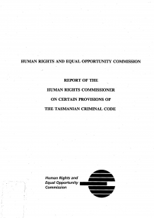 Cover of Report of the Human Rights Commissioner on certain provisions of the Tasmanian Criminal Code