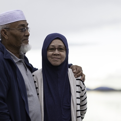 Muslim couple on the beach